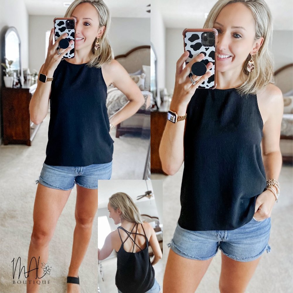 Scottlyn Back Cross Spaghetti Strap Top - Picture 2 of 8